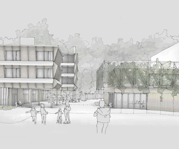 Wettbewerb Campus Kindertagesstätte + Grundschule Hafner | Skizze HK Architekten